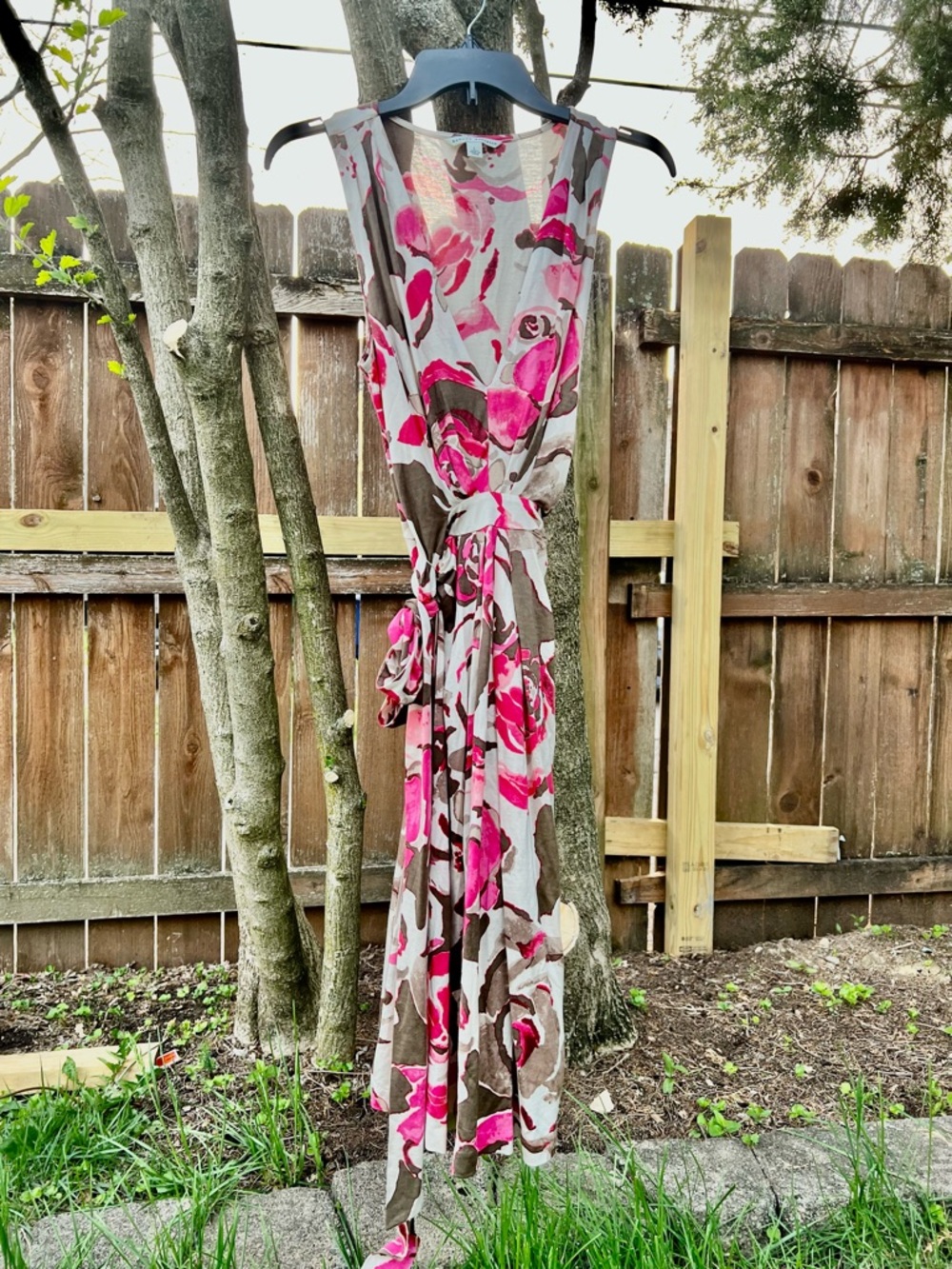 Chic Banana Republic Midi Maxi Silk Cotton Wrap Dress Sleeveless Floral L - Picture 3 of 14
